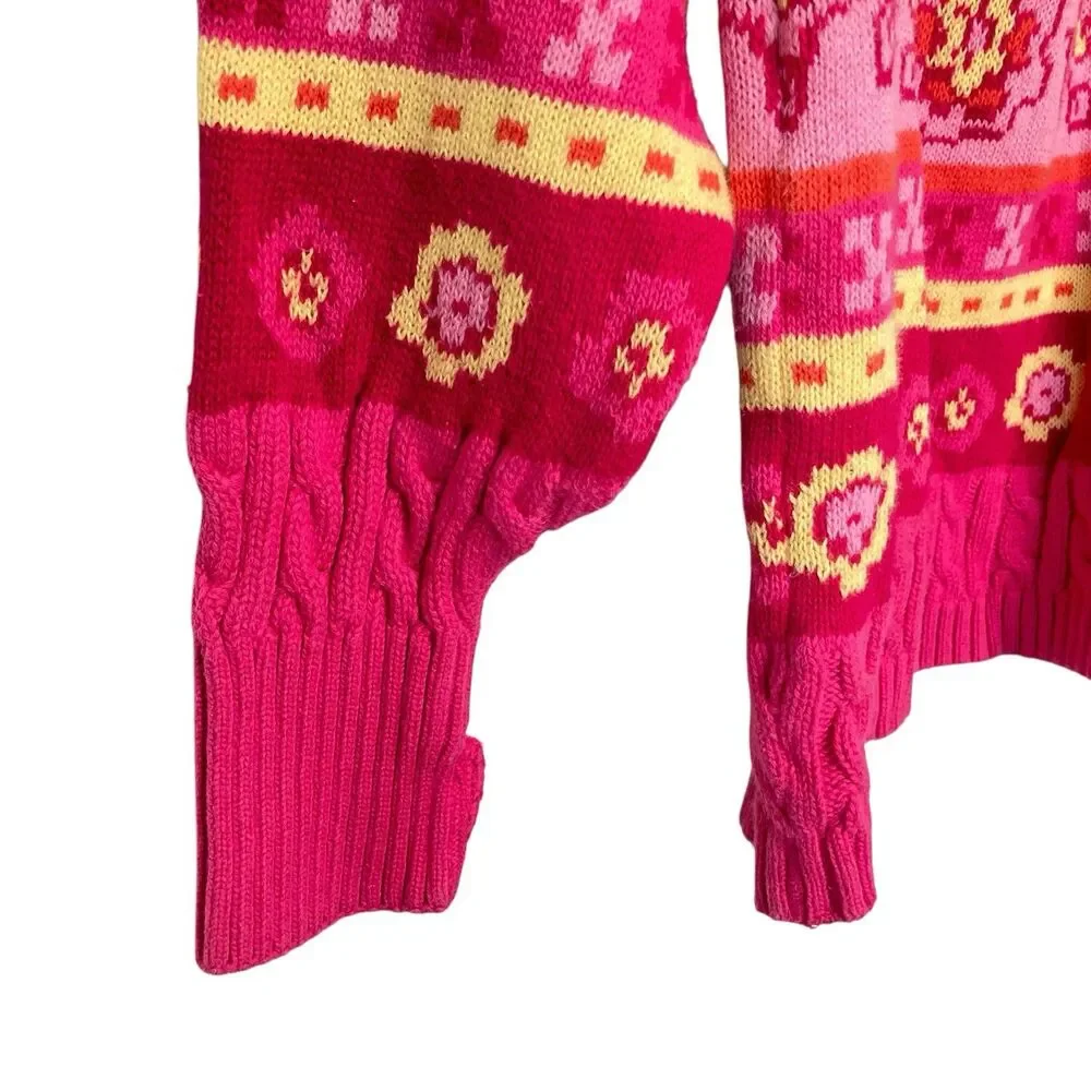 Gymboree Vintage St Moritz Line Colorful Floral Winter Sweater Girls Size XL